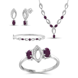 3.00 Carat T.G.W. Ruby And White Diamond Accent Sterling Silver 4-Piece Jewelry set