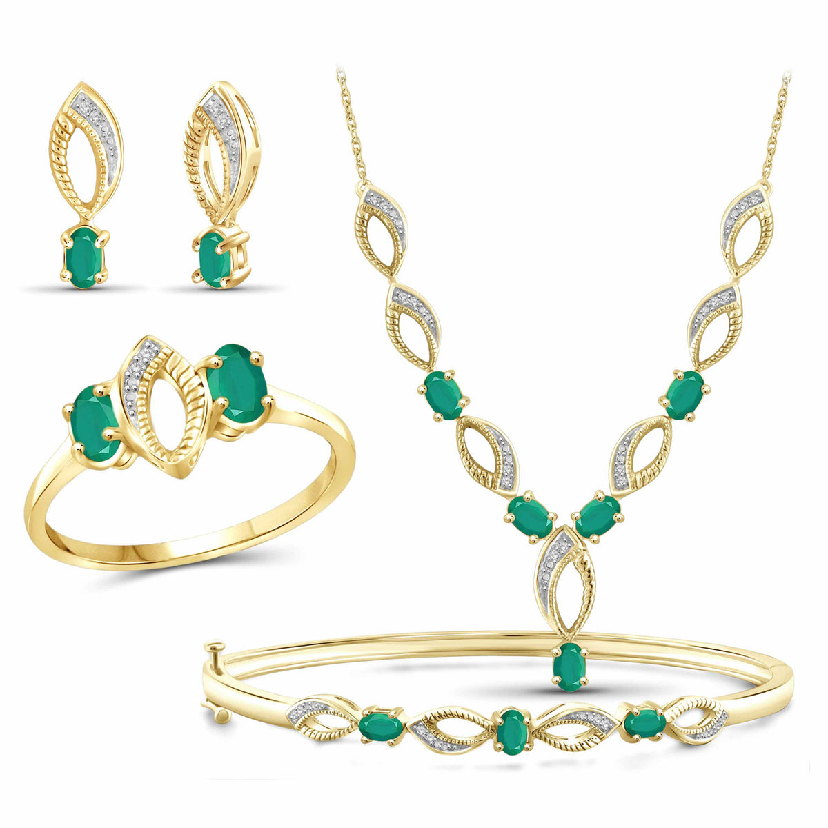 2 3/4 ct. T.G.W. Emerald & 1/10 ct. T.W. White Diamond 4-Piece Jewelry Set in 14K Gold over Silver