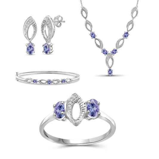 2 3/4 ct. T.G.W. Tanzanite 4-Piece Jewelry Set with Diamond Accent in Sterling Silver