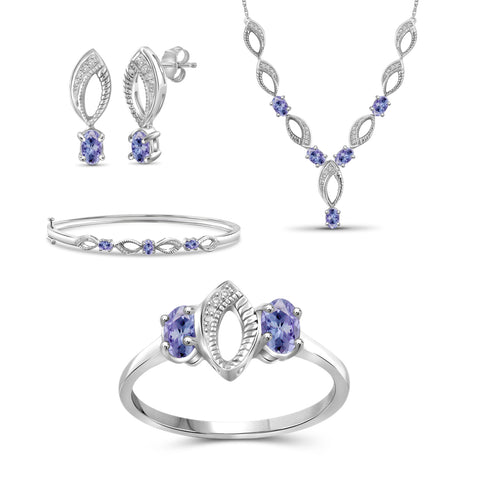 2 3/4 Carat T.G.W. Tanzanite And White Diamond Accent Sterling Silver 4-Piece Jewelry set