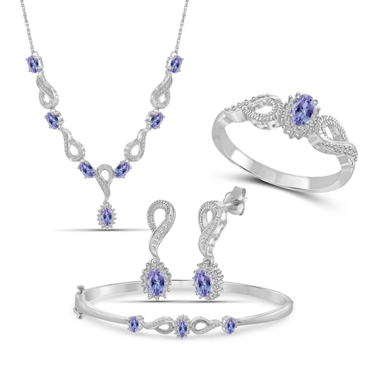 3 ct. T.G.W. Tanzanite 4-Piece Jewelry Set with Diamond Accent in Sterling Silver