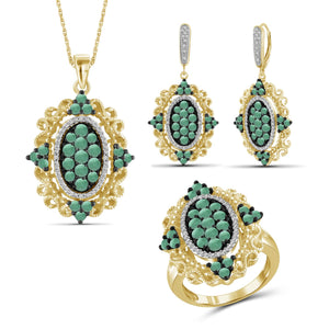 6 3/4 Carat T.G.W. Emerald And White Diamond Accent 14K Gold-plated 3-Piece Jewelry Set