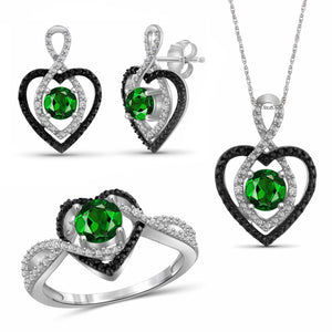 2.00 Carat T.G.W. Chrome Diopside And Black & White Diamond Accent Sterling Silver 3-Piece Jewelry set