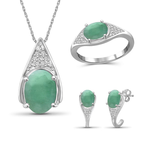 5 3/4 Carat T.G.W. Emerald And White Diamond Accent Sterling Silver 3-Piece Jewelry set