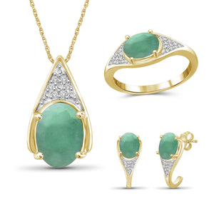 5 3/4 Carat T.G.W. Emerald And White Diamond Accent 14K Gold-Plated 3-Piece Jewelry set