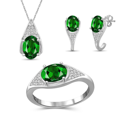 4 3/4 Carat T.G.W. Chrome Diopside And White Diamond Accent Sterling Silver 3-Piece Jewelry set