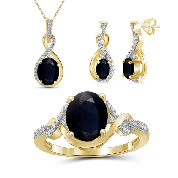 4 1/2 Carat T.G.W. Sapphire And White Diamond Accent 14K Gold-Plated 3-Piece Jewelry set