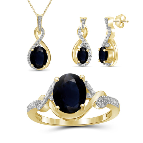 4 1/2 Carat T.G.W. Sapphire And White Diamond Accent 14K Gold-Plated 3-Piece Jewelry set