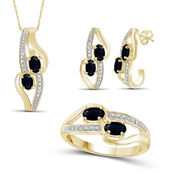 2 1/2 Carat T.G.W. Sapphire And White Diamond Accent 14K Gold-plated 3-Piece Jewelry set