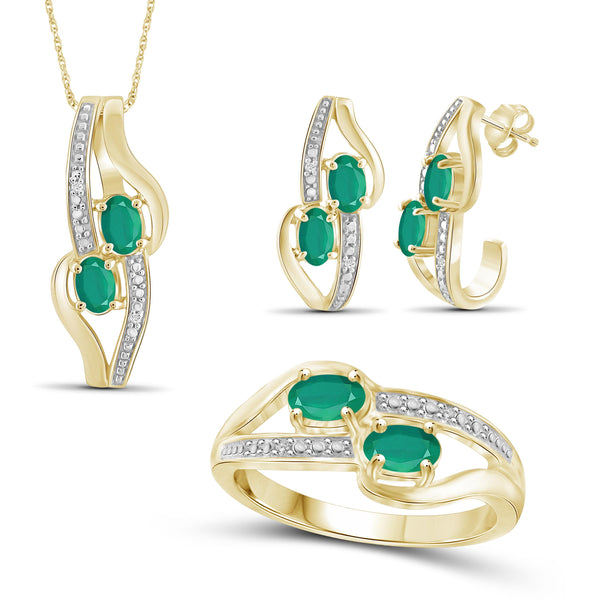 1 3/4 Carat T.G.W. Emerald And White Diamond Accent 14K Gold-Plated 3-Piece Jewelry set