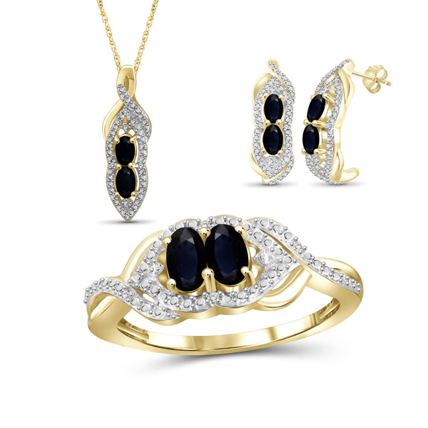 2 1/2 Carat T.G.W. Sapphire And White Diamond Accent Sterling Silver Or 14K Gold-Plated
 3-Piece Jewelry set