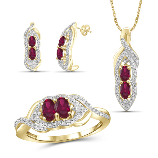 2 ct. T.G.W. Ruby 3-Piece Jewelry Set with Diamond Accent in 14K Gold over Silver