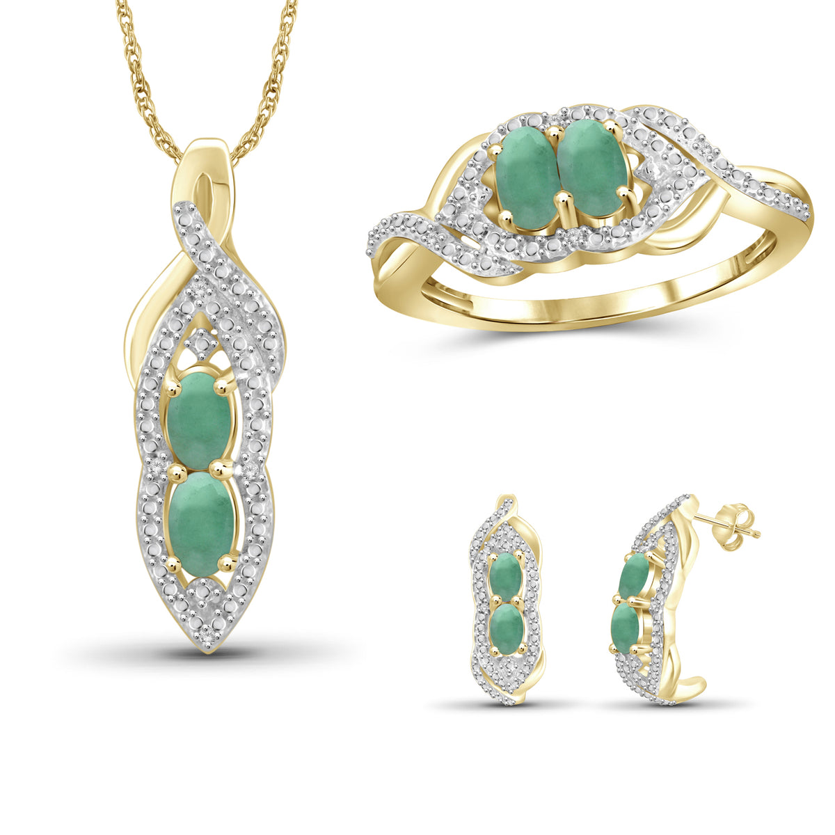 1 3/4 ct. T.G.W. Emerald & 1/20 ct. T.W. White Diamond 3-Piece Jewelry Set in 14K Gold over Silver