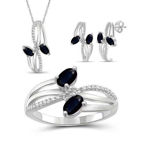 2 1/2 Carat T.G.W. Sapphire And White Diamond Accent Sterling Silver 3-Piece Jewelry set