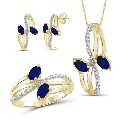 2 1/2 ct. T.G.W. Sapphire & 1/20 ct. T.W. White Diamond 3-Piece Jewelry Set in 14K Gold over Silver