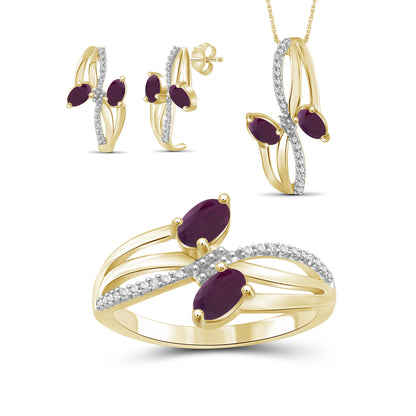 2 ct. T.G.W. Ruby & 1/20 ct. T.W. White Diamond 3-Piece Jewelry Set in 14K Gold over Silver
