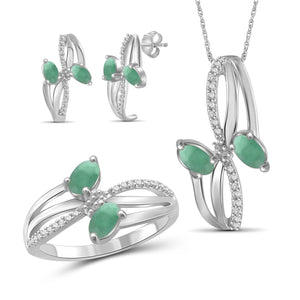 1 3/4 Carat T.G.W. Emerald And White Diamond Accent Sterling Silver 3-Piece Jewelry set