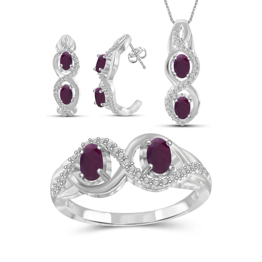 2 ct. T.G.W. Ruby 3-Piece Jewelry Set with Diamond Accent in Sterling Silver or 14K Gold over Silver