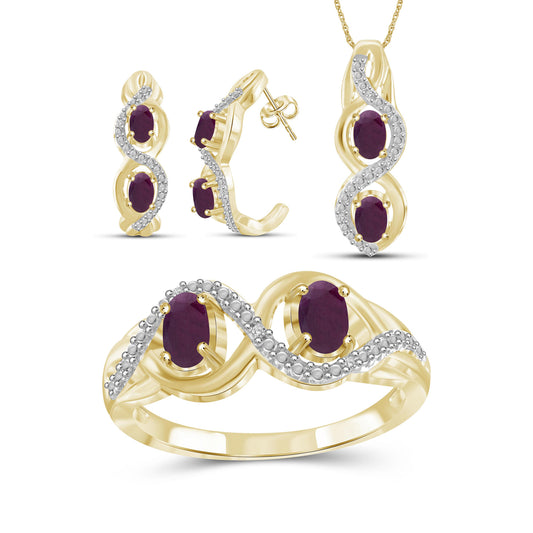 2 ct. T.G.W. Ruby 3-Piece Jewelry Set with Diamond Accent in Sterling Silver or 14K Gold over Silver