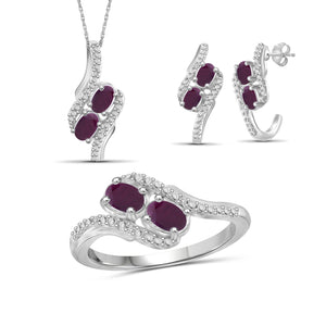 2.00 Carat T.G.W. Ruby And White Diamond Accent Sterling Silver 3-Piece Jewelry set