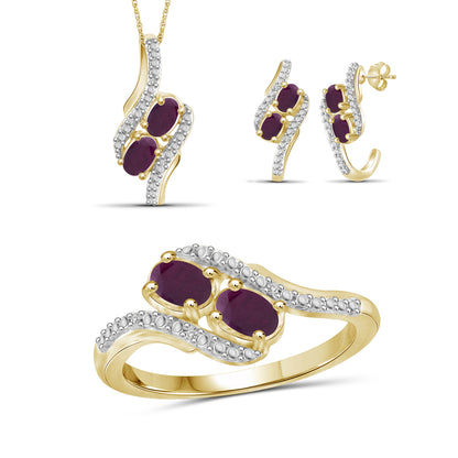 2 ct. T.G.W. Ruby & 1/20 ct. T.W. White Diamond 3-Piece Jewelry Set in 14K Gold over Silver