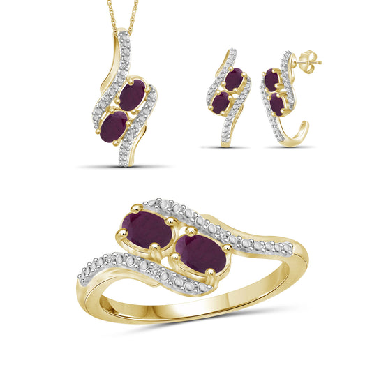 2 ct. T.G.W. Ruby & 1/20 ct. T.W. White Diamond 3-Piece Jewelry Set in 14K Gold over Silver
