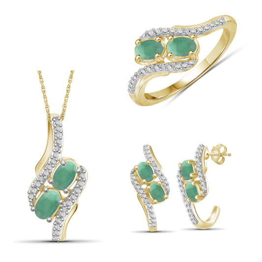 1.80 ct. T.G.W. Emerald & 1/20 ct. T.W. White Diamond 3-Piece Jewelry Set in 14K Gold over Silver