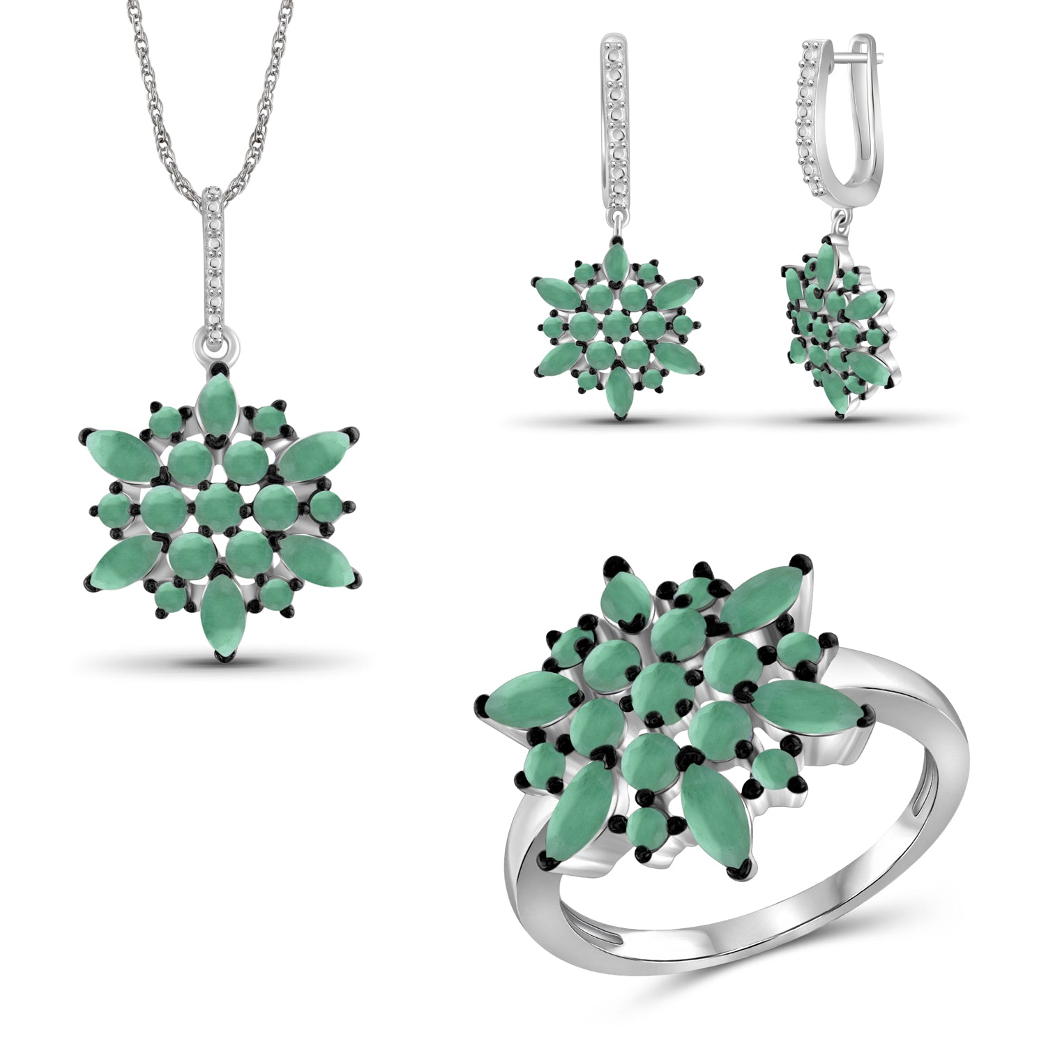 7.00 Carat T.G.W. Emerald Sterling Silver 3-Piece Jewelry set
