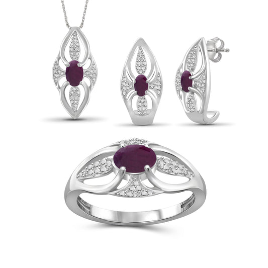 1 1/2 ct. T.G.W. Ruby 3-Piece Jewelry Set with Diamond Accent in Sterling Silver
