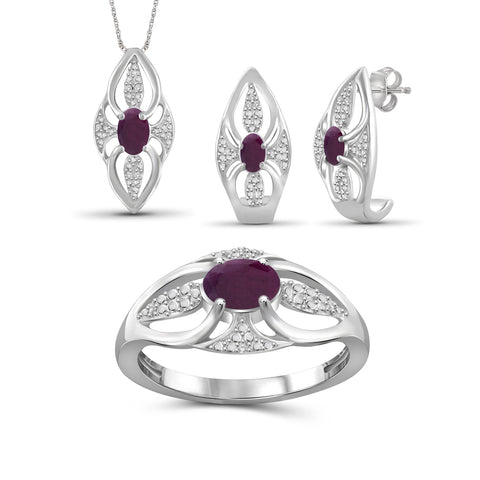 1 1/2 Carat T.G.W. Ruby And White Diamond Accent Sterling Silver 3-Piece Jewelry set