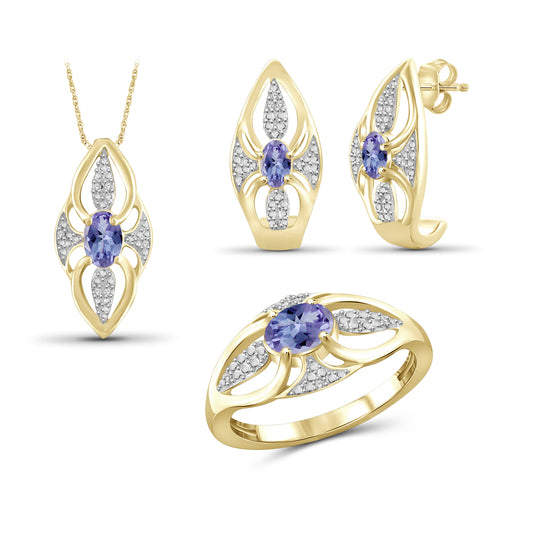 1.35 ct. T.G.W. Tanzanite & 1/20 ct. T.W. White Diamond 3-Piece Jewelry Set in 14K Gold over Silver