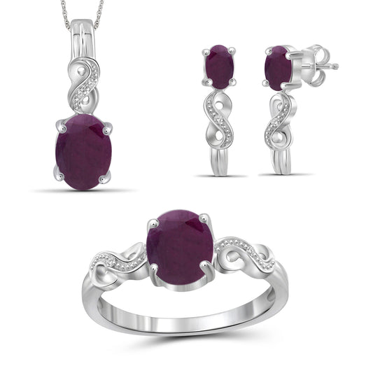 4 1/3 ct. T.G.W. Ruby 3-Piece Jewelry Set with Diamond Accent in Sterling Silver