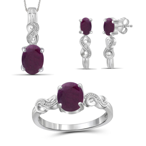 4 1/3 Carat T.G.W. Ruby And White Diamond Accent Sterling Silver 3-Piece Jewelry set