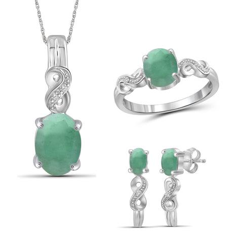 3 1/3 Carat T.G.W. Emerald And White Diamond Accent Sterling Silver 3-Piece Jewelry set