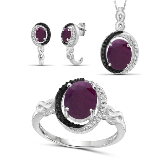 6 ct. T.G.W. Ruby 3-Piece Jewelry Set with Black & White Diamond Accent in Sterling Silver
