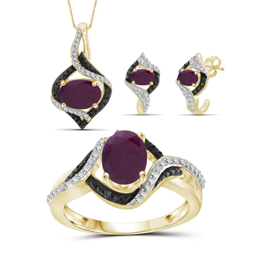 4.80 ct. T.G.W. Ruby & 1/20 ct. T.W. Black & White Diamond 3-Piece Jewelry Set in 14K Gold over Silver