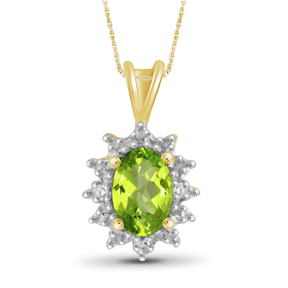0.48 ct. T.G.W. Peridot Pendant with Diamond Accents in 14K Gold over Silver
