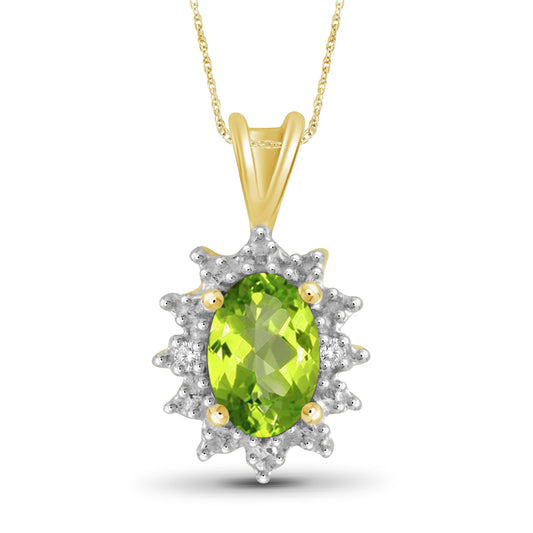 0.48 ct. T.G.W. Peridot Pendant with Diamond Accents in 14K Gold over Silver