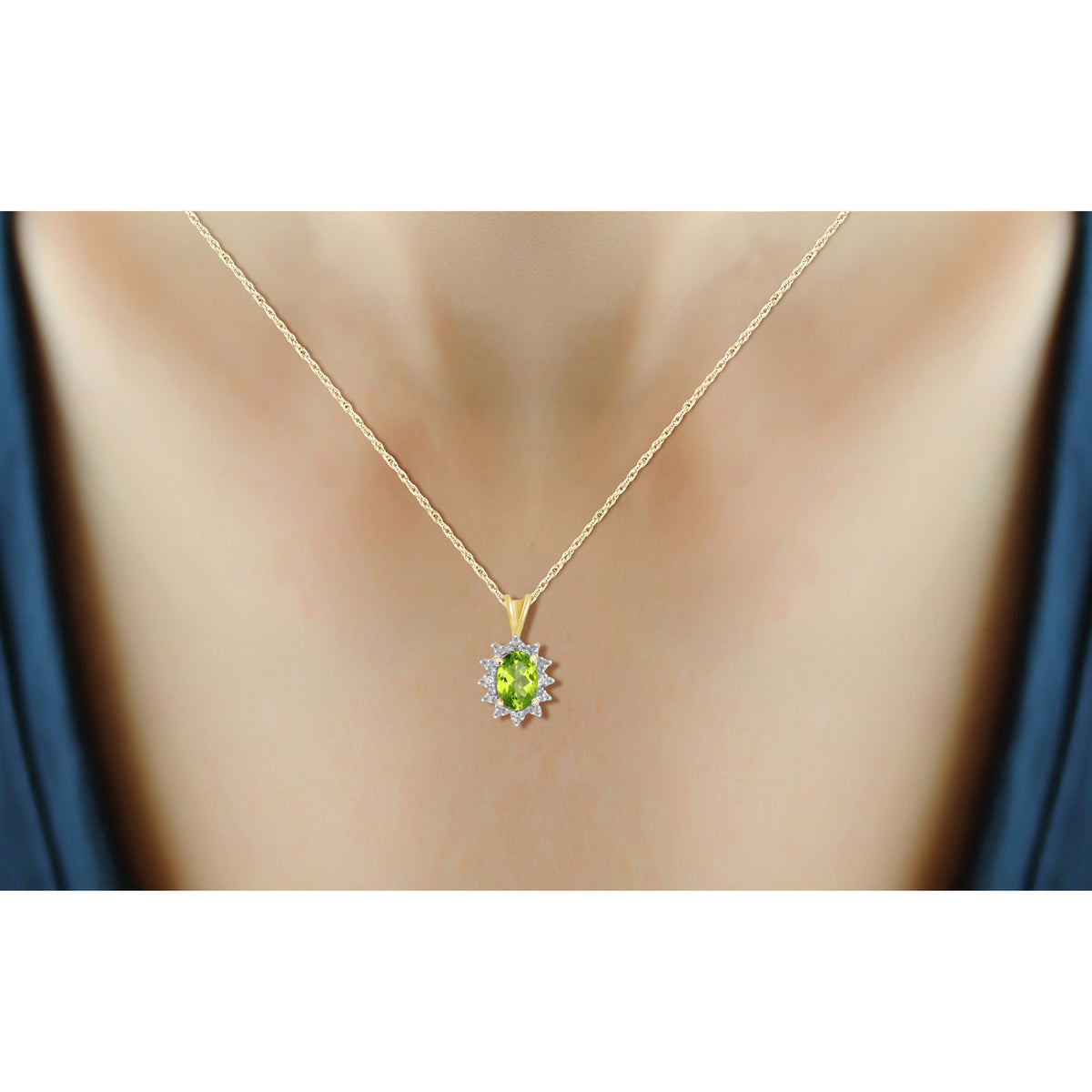 0.48 ct. T.G.W. Peridot Pendant with Diamond Accents in 14K Gold over Silver