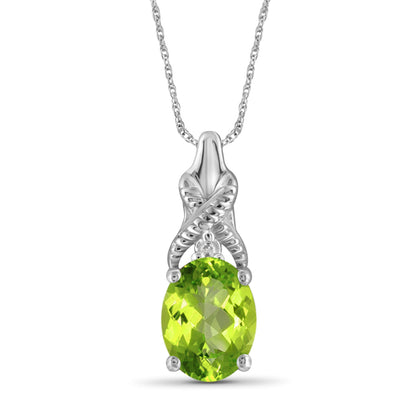 3/4 ct. T.G.W. Peridot Pendant with Diamond Accent in Sterling Silver