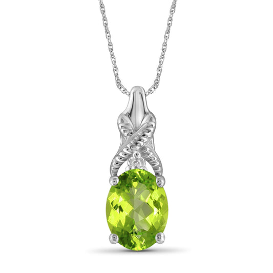 3/4 ct. T.G.W. Peridot Pendant with Diamond Accent in Sterling Silver