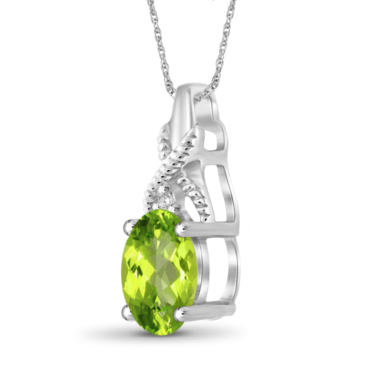 3/4 ct. T.G.W. Peridot Pendant with Diamond Accent in Sterling Silver