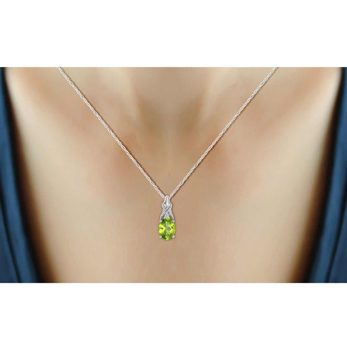 3/4 ct. T.G.W. Peridot Pendant with Diamond Accent in Sterling Silver