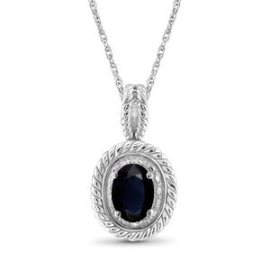 0.67 Carat T.G.W. Sapphire Gemstone & Accent White Diamond Sterling Silver Pendant