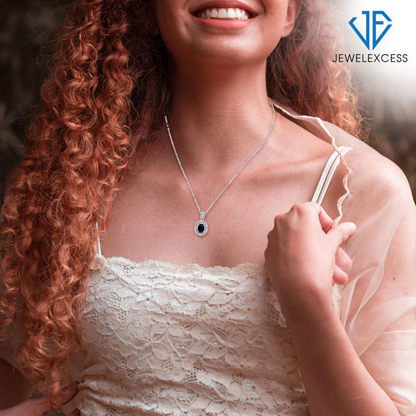 0.67 Carat T.G.W. Sapphire Gemstone & Accent White Diamond Sterling Silver Pendant