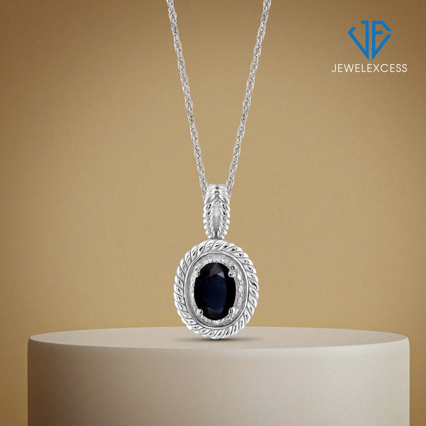 0.67 Carat T.G.W. Sapphire Gemstone & Accent White Diamond Sterling Silver Pendant