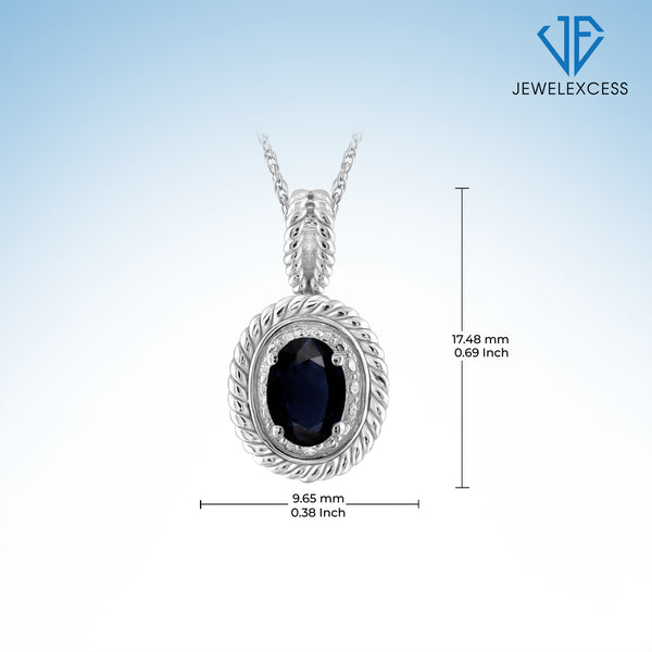 0.67 Carat T.G.W. Sapphire Gemstone & Accent White Diamond Sterling Silver Pendant