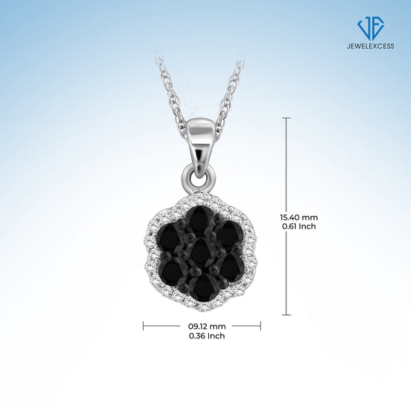 Sterling Silver (.925) Cluster Necklace with 0.50 Carat Black & White Diamonds | Jewelry Pendant Necklaces for Women Black & White Diamonds & 18 inch Rope Chain with Spring Clasp