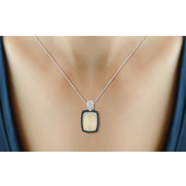 6.00 Carat T.G.W. Moonstone and Black and White Diamond Sterling Silver Pendant, 18"