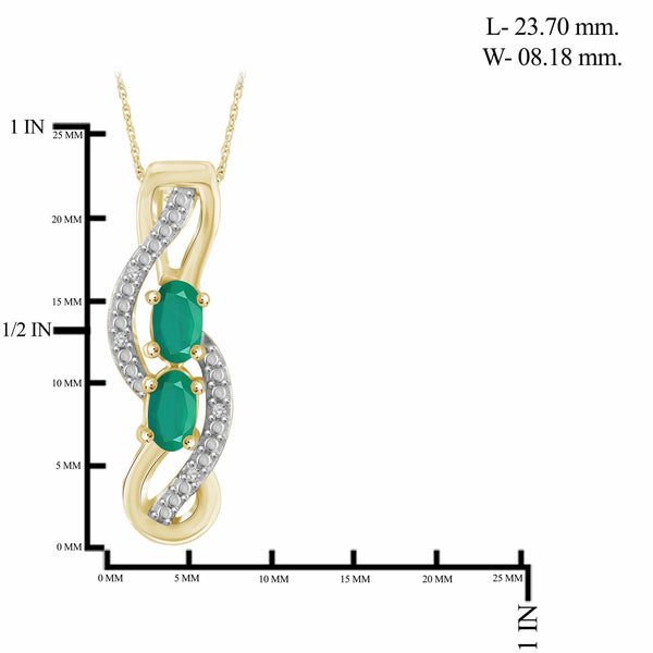 1.84 CTW Emerald & 1/20 Carat White Diamond 14K Gold Over Silver 3-Piece Jewelry set